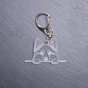 Icelandic Sheepdog Bag Tag. This bag tag is made with engraved acrylic. Comes with lobster clasp topper that easily hooks to a bag, zippers, keychains,