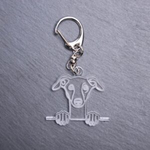 Italian Greyhound Bag Tag. This bag tag is made with engraved acrylic. Comes with lobster clasp topper that easily hooks to a bag, zippers, keychains,