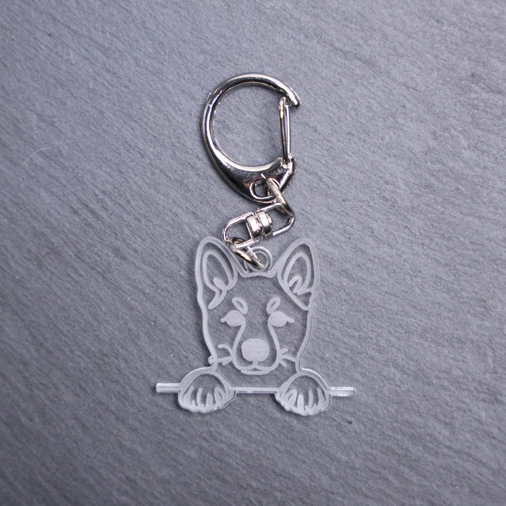 Korean Jindo Dog Bag Tag. This bag tag is made with engraved acrylic. Comes with lobster clasp topper that easily hooks to a bag, zippers, keychains