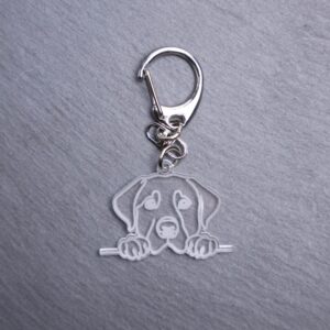 Labrador Retriever Bag Tag. This bag tag is made with engraved acrylic. Comes with lobster clasp topper that easily hooks to a bag, zippers, keychains