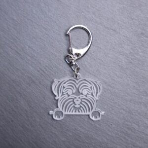 Maltese Bag Tag. This bag tag is made with engraved acrylic. Comes with lobster clasp topper that easily hooks to a bag, zippers, keychains,