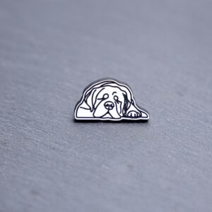 Mastiff Engraved Acrylic Pin. These acrylic pins are made with engraved cast acrylic. These pins are white and black with a black pin back.