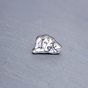 Rhodesian Ridgeback Engraved Acrylic Pin. These acrylic pins are made with engraved cast acrylic. These pins are white and black with a black pin back.