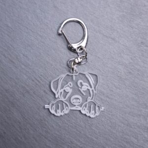 Rottweiler Bag Tag. This bag tag is made with engraved acrylic. Comes with lobster clasp topper that easily hooks to a bag, zippers, keychains,
