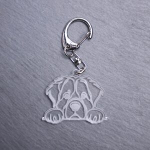 Saint Bernard Bag Tag. This bag tag is made with engraved acrylic. Comes with lobster clasp topper that easily hooks to a bag, zippers, keychains,