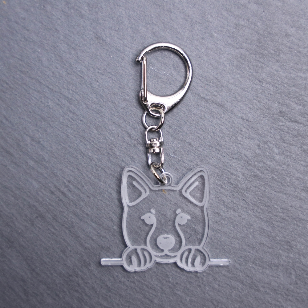 Shiba Inu Bag Tag. This bag tag is made with engraved acrylic. Comes with lobster clasp topper that easily hooks to a bag, zippers, keychains,