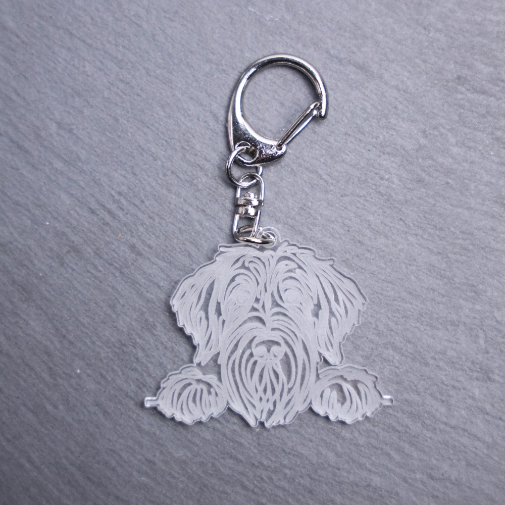 Wirehaired Pointing Griffon Bag Tag. This bag tag is made with engraved acrylic. Comes with lobster clasp topper that easily hooks to a bag, zippers, keychains, and lanyards for fun display and swivels. Clear opposite backside. FEATURES: Approximately 1.3″ In Height Silver Lobster Clasp Swivels Acrylic Check out our Instagram for more pictures and videos of this product. Colors may vary due to screen resolution. Not intended for children or dogs.
