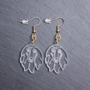 Afghan Hound Earrings. These earrings are made with engraved acrylic. Comes with gold hooks that is nickel free.