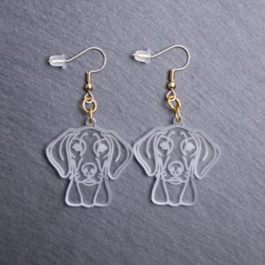 American Leopard Hound Earrings. These earrings are made with engraved acrylic. Comes with gold hooks that is nickel free. Adorable dangle earrings for dog lovers.