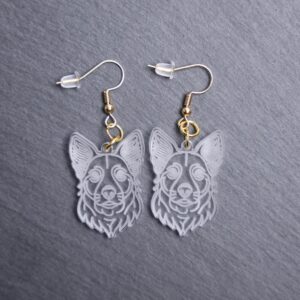 Australian Cattle Dog Earrings. These earrings are made with engraved acrylic. Comes with gold hooks that is nickel free. Adorable dangle earrings for dog lovers.