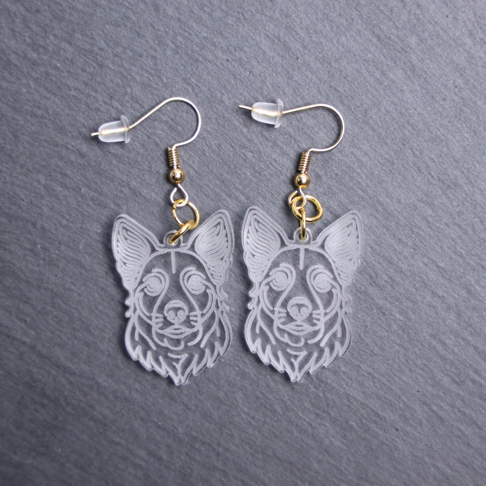 Australian Cattle Dog Earrings. These earrings are made with engraved acrylic. Comes with gold hooks that is nickel free. Adorable dangle earrings for dog lovers.