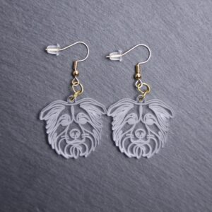 Australian Shepherd Earrings. These earrings are made with engraved acrylic. Comes with gold hooks that is nickel free. Adorable dangle earrings for dog lovers.