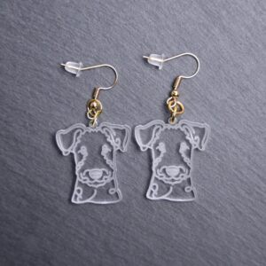 Bedlington Terrier Earrings. These earrings are made with engraved acrylic. Comes with gold hooks that is nickel free. Adorable dangle earrings for dog lovers.