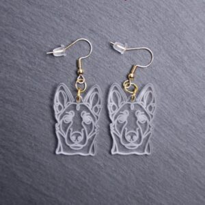 Belgian Malinois Earrings. These earrings are made with engraved acrylic. Comes with gold hooks that is nickel free. Adorable dangle earrings for dog lovers.