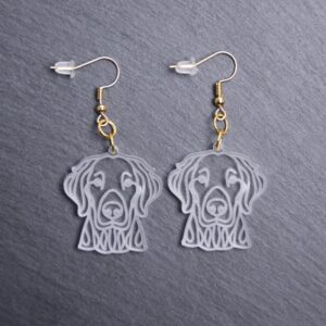 Blue Lacy Earrings. These earrings are made with engraved acrylic. Comes with gold hooks that is nickel free. Adorable dangle earrings for dog lovers.