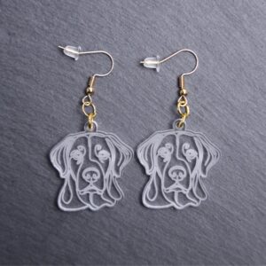 Chesapeake Bay Retriever Earrings. These earrings are made with engraved acrylic. Comes with gold hooks that is nickel free. Adorable dangle earrings for dog lovers.