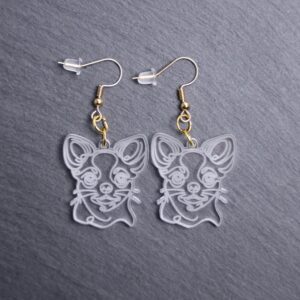 Chihuahua Earrings. These earrings are made with engraved acrylic. Comes with gold hooks that is nickel free. Adorable dangle earrings for dog lovers.