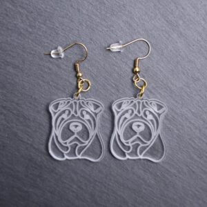 Chinese Shar Pei Earrings. These earrings are made with engraved acrylic. Comes with gold hooks that is nickel free. Adorable dangle earrings for dog lovers.