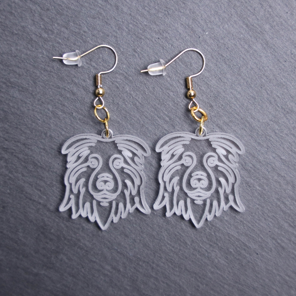 Croatian Sheepdog Earrings. These earrings are made with engraved acrylic. Comes with gold hooks that is nickel free. Adorable dangle earrings for dog lovers.