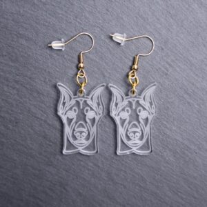Doberman Pinscher Earrings. These earrings are made with engraved acrylic. Comes with gold hooks that is nickel free. Adorable dangle earrings for dog lovers.