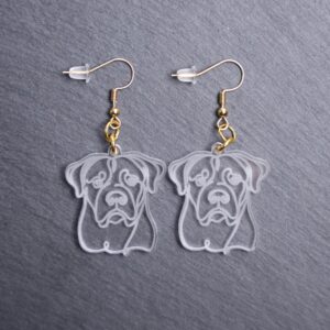 Dogo Argentino Earrings. These earrings are made with engraved acrylic. Comes with gold hooks that is nickel free. Adorable dangle earrings for dog lovers.