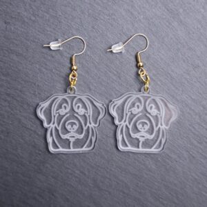 Entlebucher Mountain Dog Earrings. These earrings are made with engraved acrylic. Comes with gold hooks that is nickel free. Adorable dangle earrings for dog lovers.