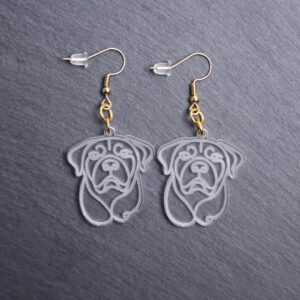 Fila Brasileiro Earrings. These earrings are made with engraved acrylic. Comes with gold hooks that is nickel free. Adorable dangle earrings for dog lovers.