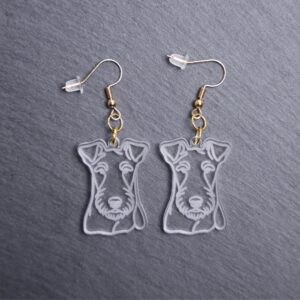 Fox Terrier Earrings. These earrings are made with engraved acrylic. Comes with gold hooks that is nickel free. Adorable dangle earrings for dog lovers.