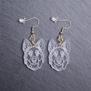 German Shepherd Earrings. These earrings are made with engraved acrylic. Comes with gold hooks that is nickel free. Adorable dangle earrings for dog lovers.