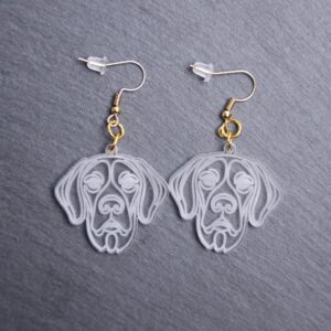 German Shorthaired Pointer Earrings. These earrings are made with engraved acrylic. Comes with gold hooks that is nickel free. Adorable dangle earrings for dog lovers.