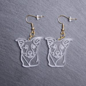 Heeler Earrings. These earrings are made with engraved acrylic. Comes with gold hooks that is nickel free. Adorable dangle earrings for dog lovers.