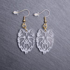 Icelandic Sheepdog Earrings. These earrings are made with engraved acrylic. Comes with gold hooks that is nickel free. Adorable dangle earrings for dog lovers.