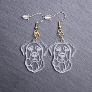 Lab Shepherd Mix Earrings. These earrings are made with engraved acrylic. Comes with gold hooks that is nickel free. Adorable dangle earrings for dog lovers.