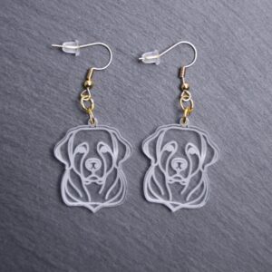 Labernese Earrings. These earrings are made with engraved acrylic. Comes with gold hooks that is nickel free. Adorable dangle earrings for dog lovers.