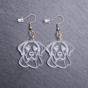Labrador Earrings. These earrings are made with engraved acrylic. Comes with gold hooks that is nickel free. Adorable dangle earrings for dog lovers.
