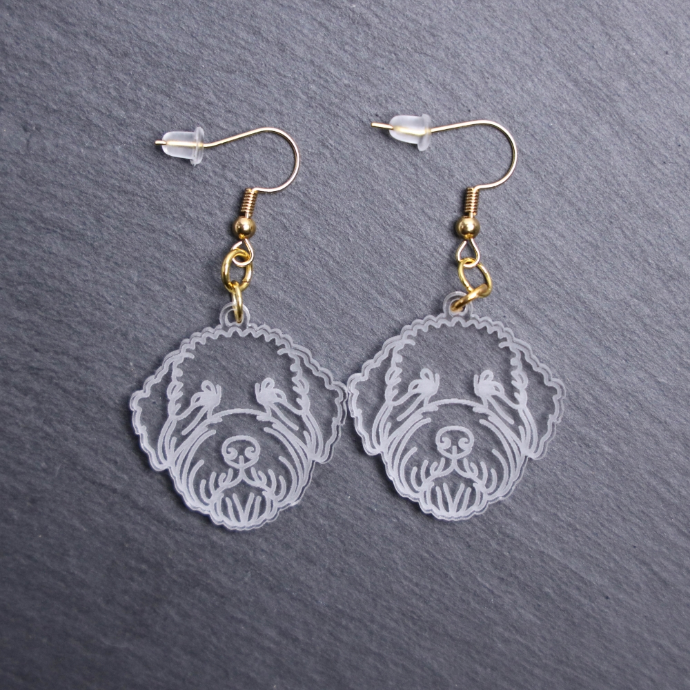 Lagotto Romagnolo Earrings. These earrings are made with engraved acrylic. Comes with gold hooks that is nickel free. Adorable dangle earrings for dog lovers.