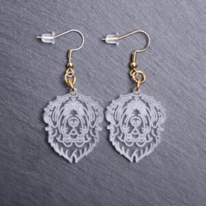 Leonberger Terrier Earrings. These earrings are made with engraved acrylic. Comes with gold hooks that is nickel free. Adorable dangle earrings for dog lovers.
