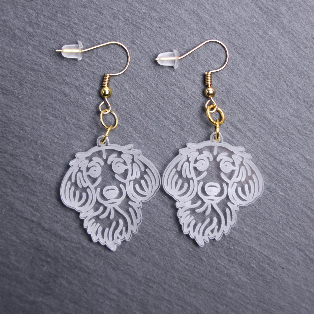 Long Coat Dachshund Earrings. These earrings are made with engraved acrylic. Comes with gold hooks that is nickel free. Adorable dangle earrings for dog lovers.