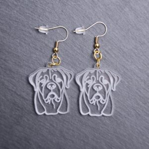 Mastiff Earrings. These earrings are made with engraved acrylic. Comes with gold hooks that is nickel free. Adorable dangle earrings for dog lovers.
