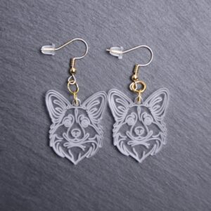 Pembroke Welsh Corgi Earrings. These earrings are made with engraved acrylic. Comes with gold hooks that is nickel free. Adorable dangle earrings for dog lovers.
