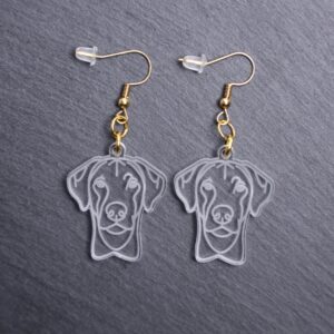 Rhodesian Ridgeback Earrings. These earrings are made with engraved acrylic. Comes with gold hooks that is nickel free. Adorable dangle earrings for dog lovers.