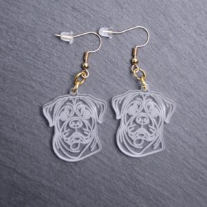 Rottweiler Earrings. These earrings are made with engraved acrylic. Comes with gold hooks that is nickel free. Adorable dangle earrings for dog lovers.