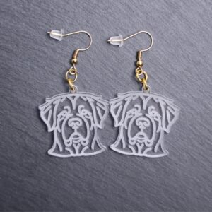 Saint Bernard Earrings. These earrings are made with engraved acrylic. Comes with gold hooks that is nickel free. Adorable dangle earrings for dog lovers.