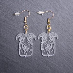 Scottish Deerhound Earrings. These earrings are made with engraved acrylic. Comes with gold hooks that is nickel free. Adorable dangle earrings for dog lovers.