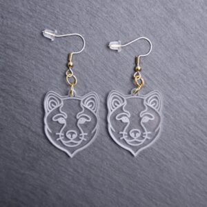 Shiba Inu Earrings. These earrings are made with engraved acrylic. Comes with gold hooks that is nickel free. Adorable dangle earrings for dog lovers.