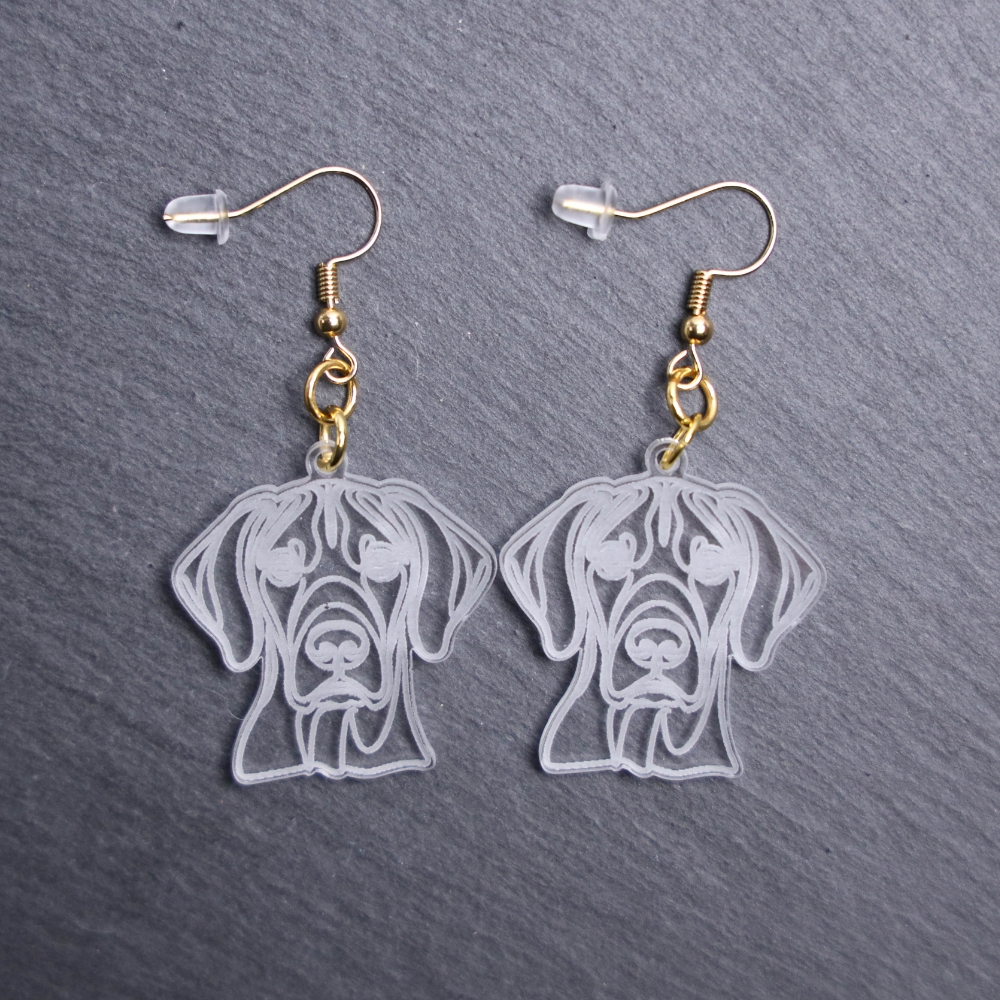 Vizsla Earrings. These earrings are made with engraved acrylic. Comes with gold hooks that is nickel free. Adorable dangle earrings for dog lovers.